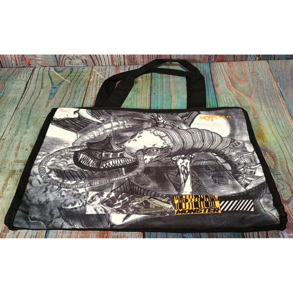 Monster Anime Manga Naoki Urasawa Graphic Tote Bag Black White Zipper Canvas